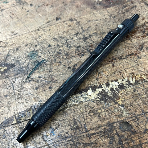 Black Aluminum Knurl Click Pen With Carbon Fiber