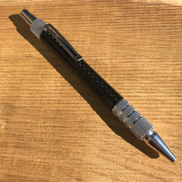 Raw Aluminum Knurl Click Pen With Carbon Fiber